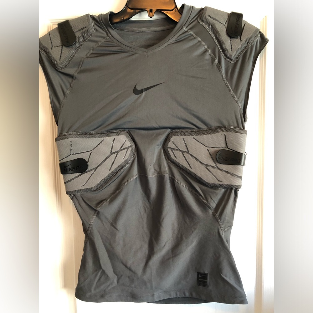 NIKE Pro Hyperstrong Core Compression 4 Pads Gray Football Shirt Mens L $90 NWT